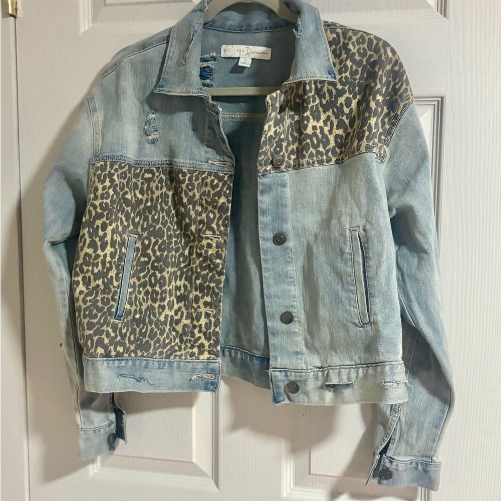 Leopard Print Denim Jacket Small NWOT